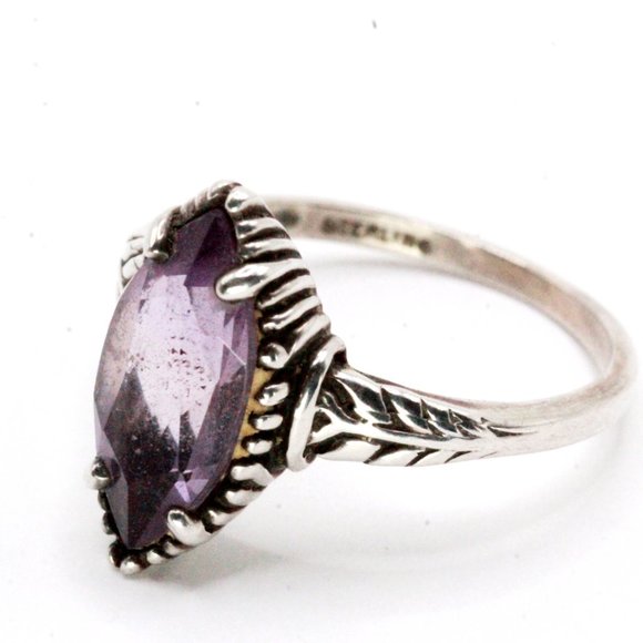 Kabana Southwestern Signed Sterling Silver Amethyst Marquise Cut Ring - Picture 7 of 9